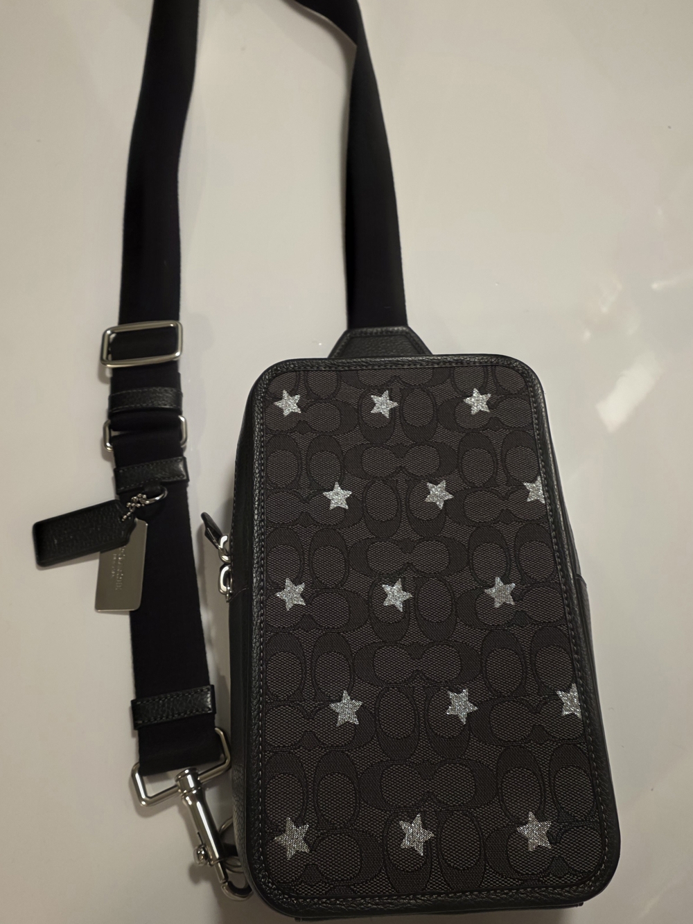 Coach Star Print Crossbody Belt Bag - Black with Silver Stars
